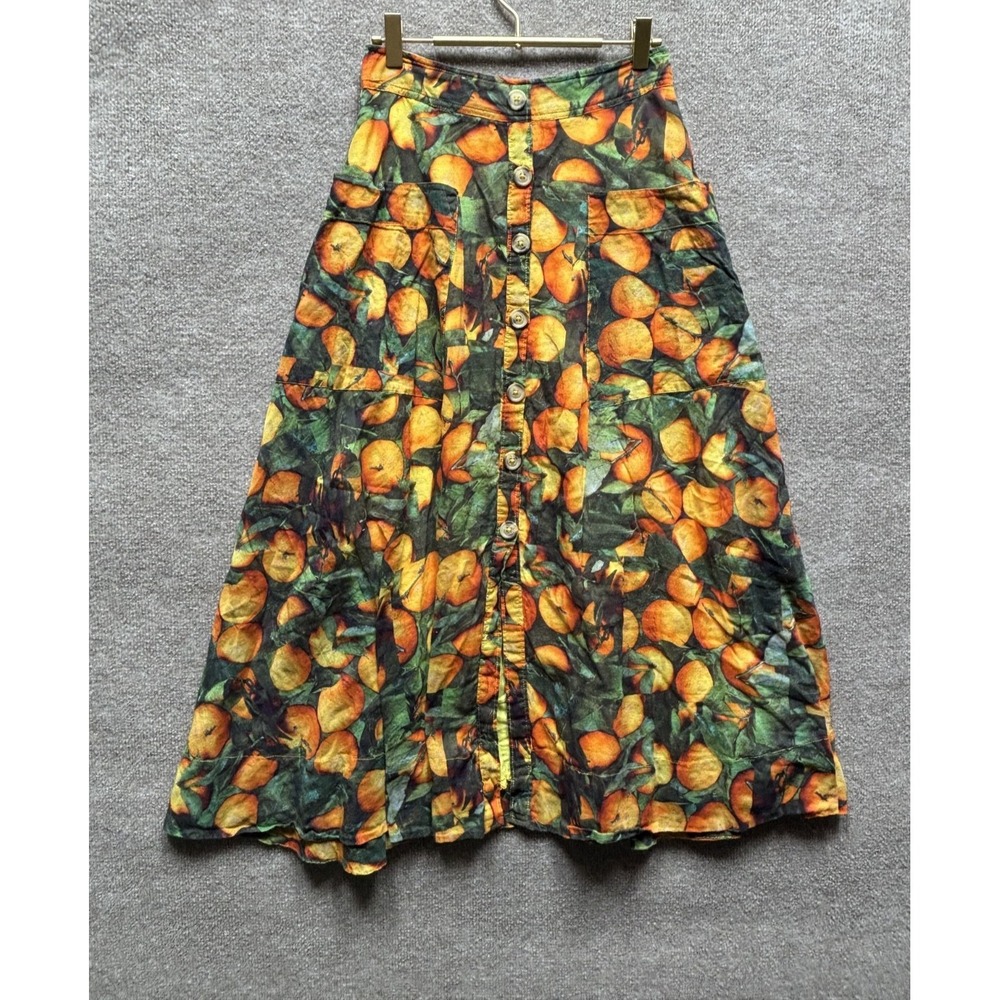 MAEVE Anthropologie Maxi Skirt Womens 2 Orange Orchard Cotton Buttons Lined  EUC